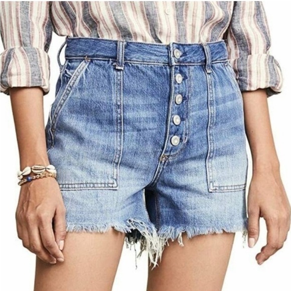 Free People Jesse Carpenter Shorts 26 Denim Cutoffs High Rise Blue Casual Boho - Picture 1 of 10